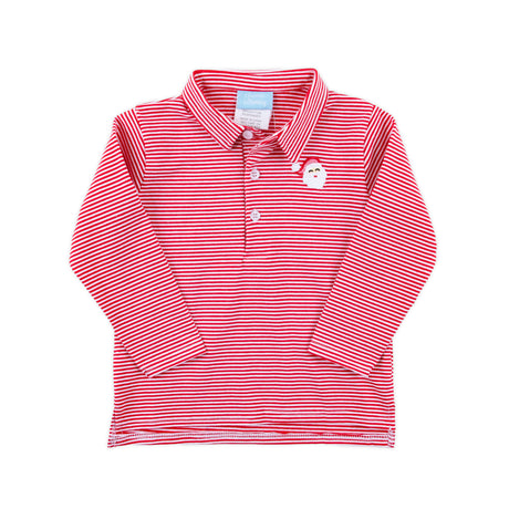 Happy Santa Red Stripe Long Sleeve Polo