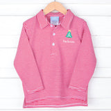 Christmas Tree Red Stripe Long Sleeve Polo