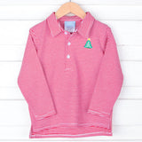 Christmas Tree Red Stripe Long Sleeve Polo