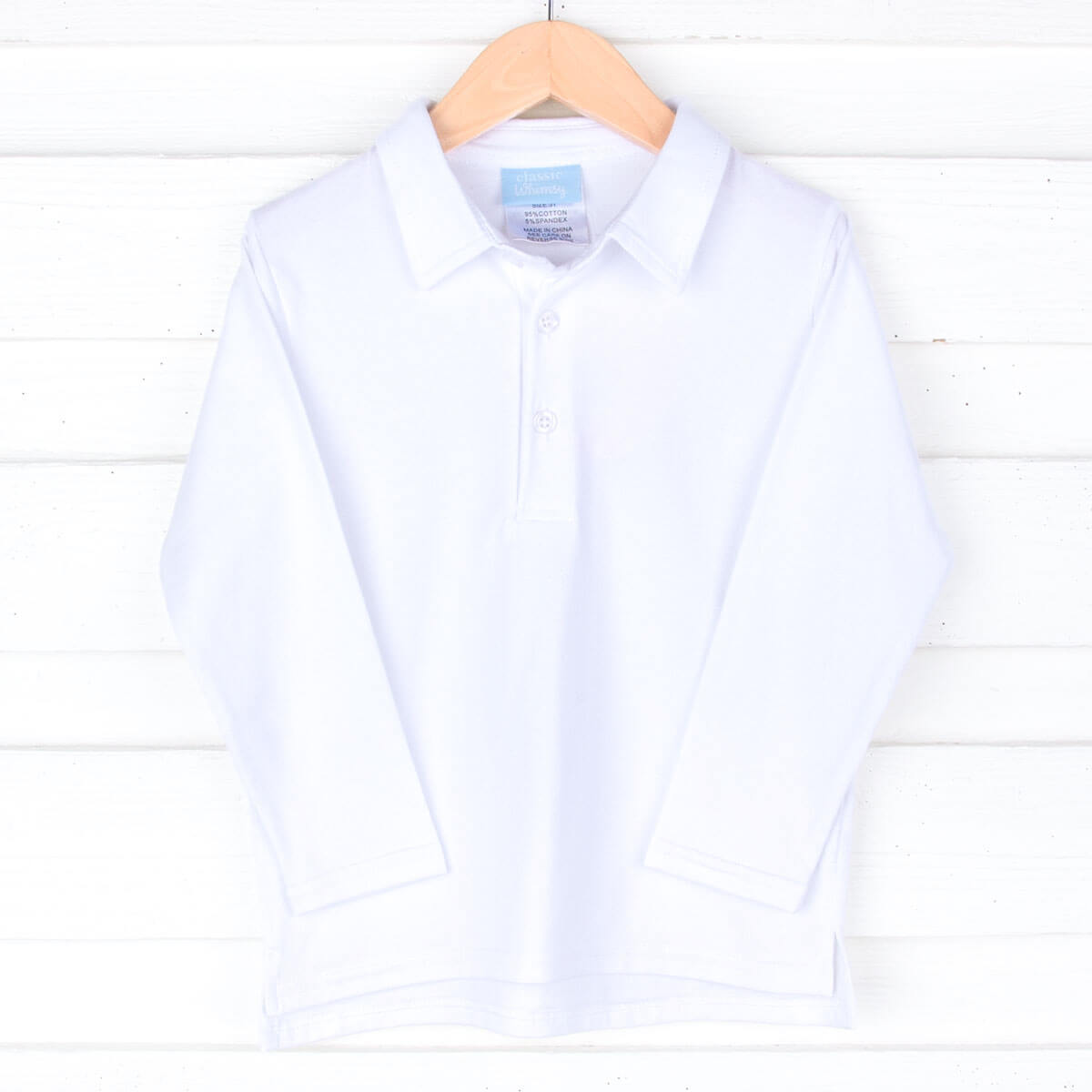 Solid White Long Sleeve Polo