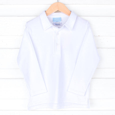 Solid White Long Sleeve Polo