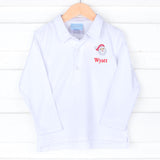 Happy Santa White Long Sleeve Polo