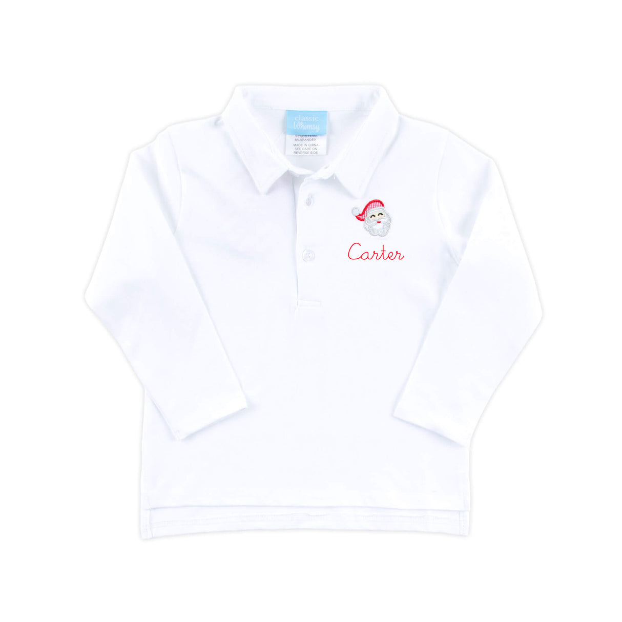 Happy Santa White Long Sleeve Polo
