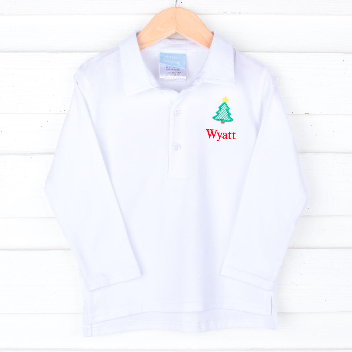 Christmas Tree White Long Sleeve Polo