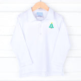 Christmas Tree White Long Sleeve Polo