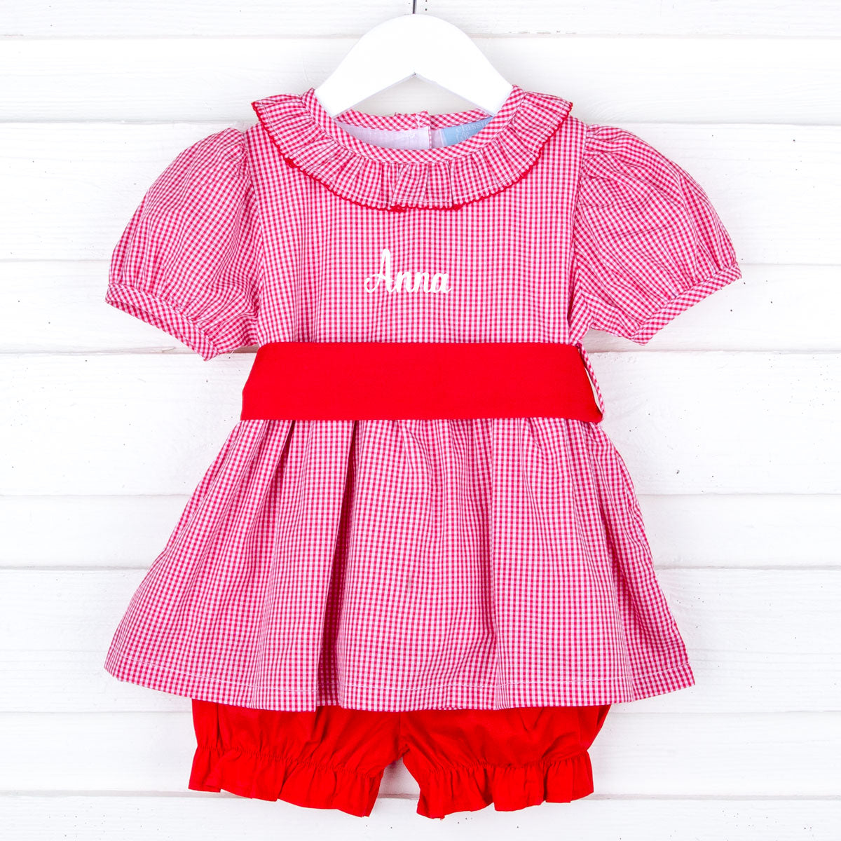 Red Gingham Sash Bloomer Set