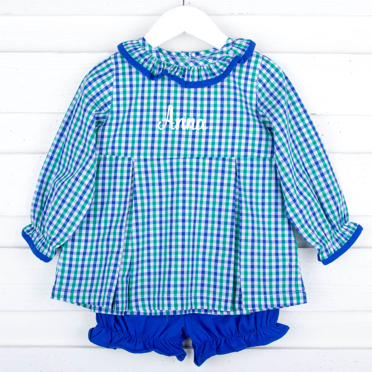 Blue & Green Gingham Eloise Bloomer Set