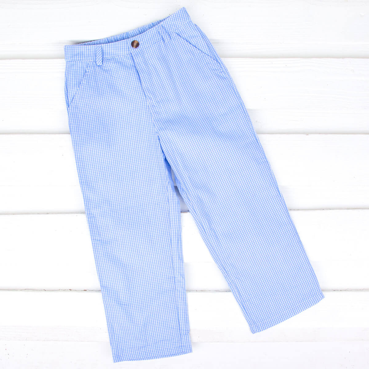 Light Blue Gingham Standard Pants Boys Classic Flat-Front Pants
