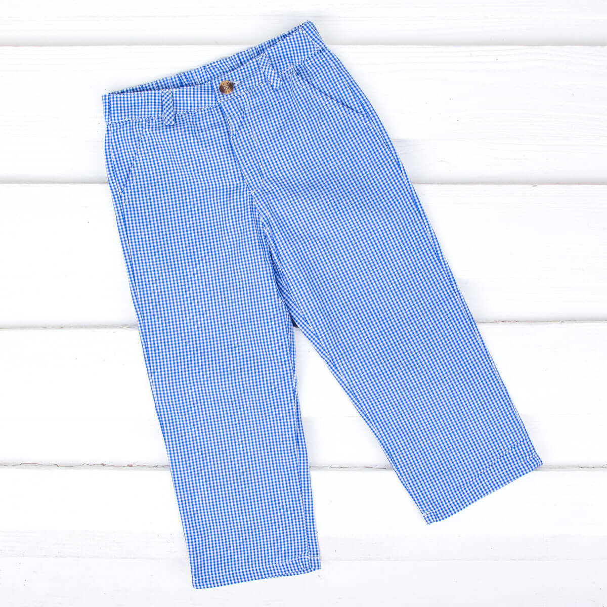 Royal Blue Gingham Standard Pants | Boys Classic Flat-Front