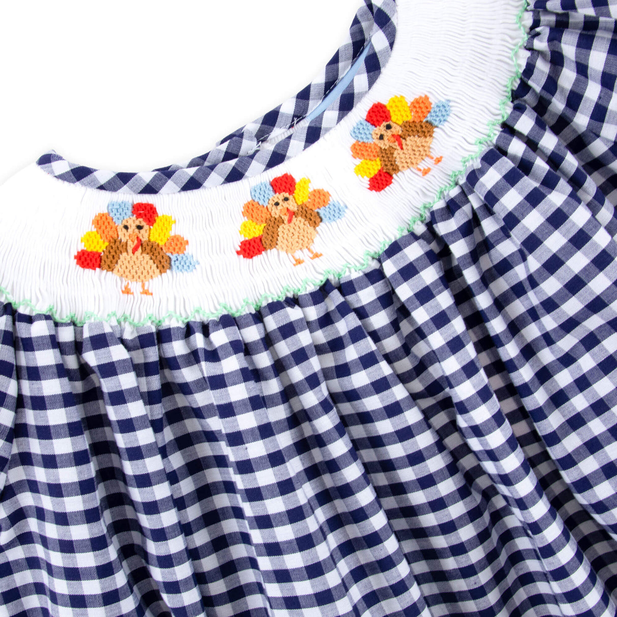Sweet Turkey Navy Gingham Smocked Long Sleeve Bishop Dress