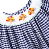 Sweet Turkey Navy Gingham Smocked Long Sleeve Bishop Dress