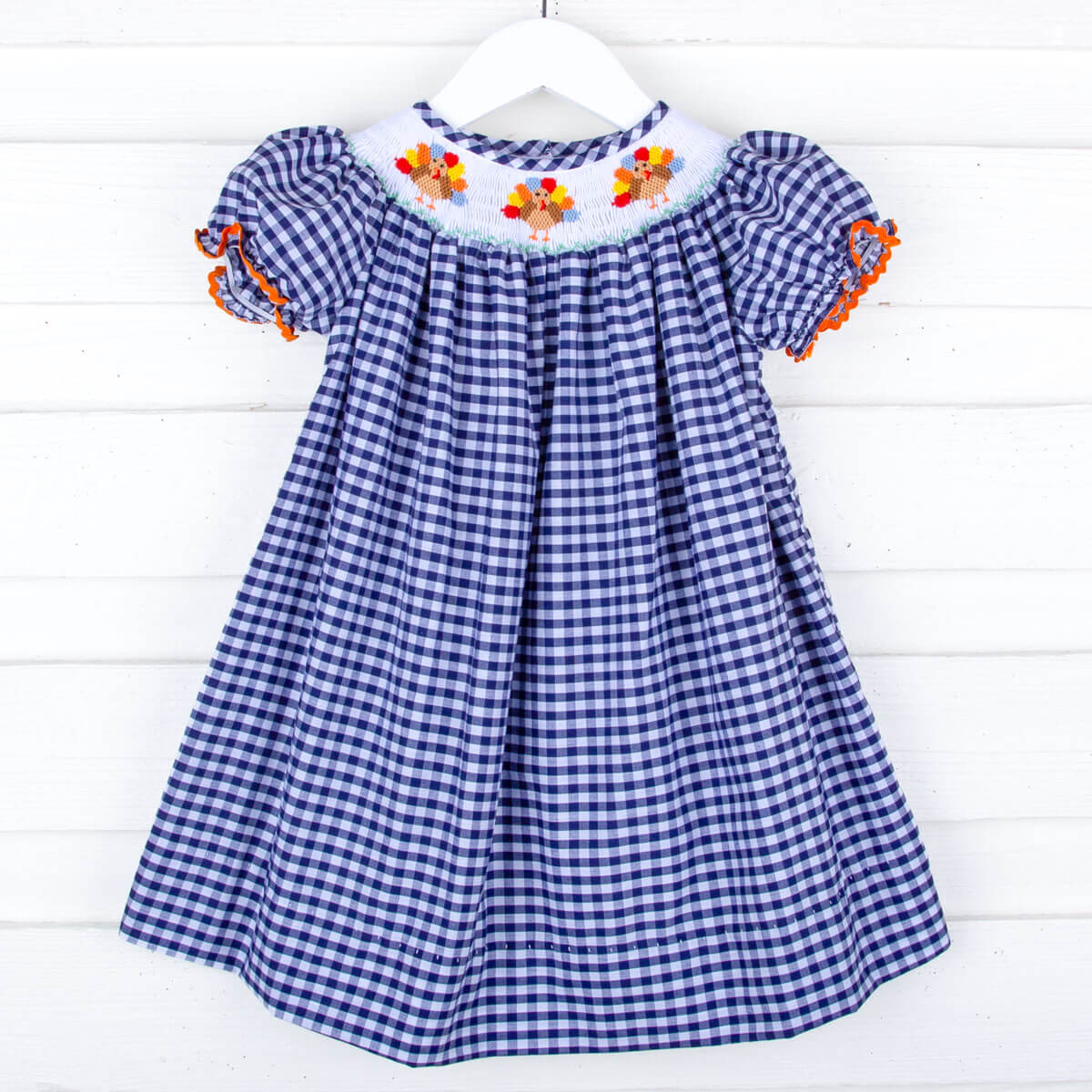 Sweet Turkey Navy Gingham Smocked Bishop Dress