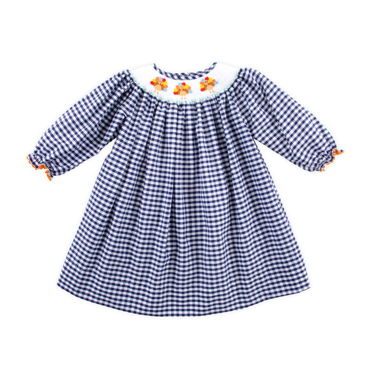 Sweet Turkey Navy Gingham Smocked Long Sleeve Bishop Dress