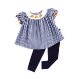 Sweet Turkey Navy Gingham Smocked Bishop Legging Set