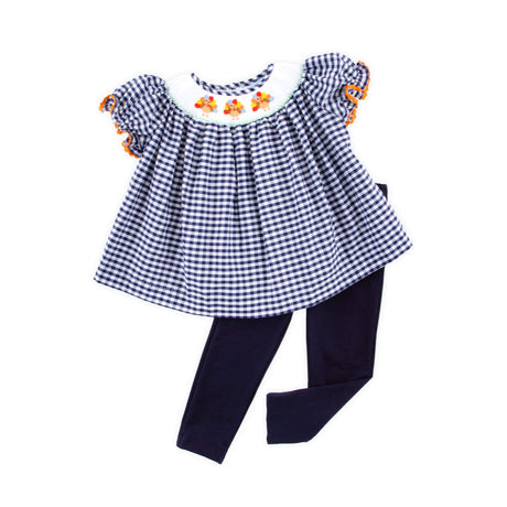 Sweet Turkey Navy Gingham Smocked Bishop Legging Set