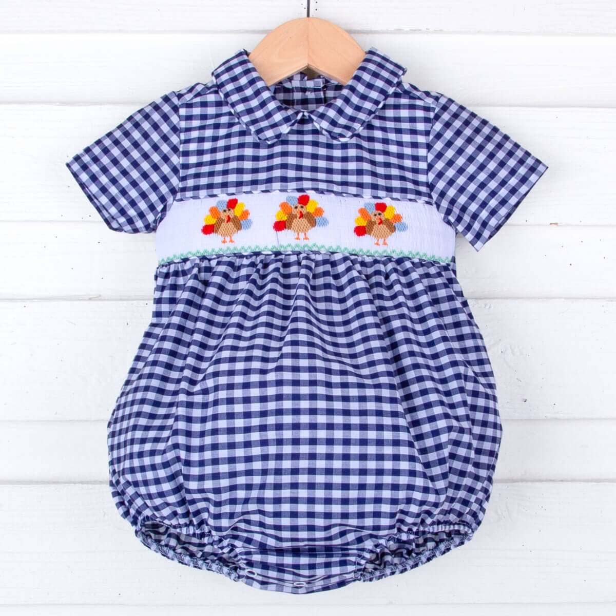 Sweet Turkey Navy Gingham Smocked Collared Bubble