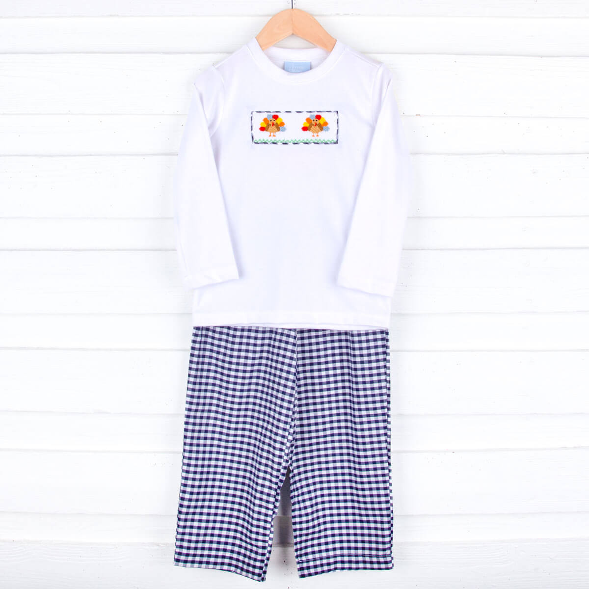 Sweet Turkey Navy Gingham Smocked Pant Set