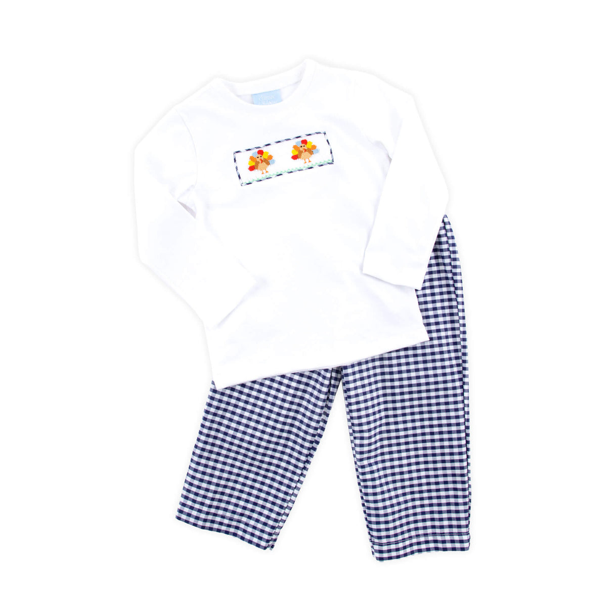Sweet Turkey Navy Gingham Smocked Pant Set