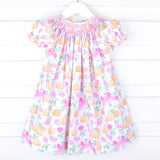 Pink Floral Pumpkin Smocked Bishop Dress