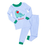 Valentine Dinosaur Blue Stripe Pajamas