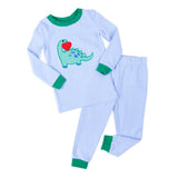 Valentine Dinosaur Blue Stripe Pajamas