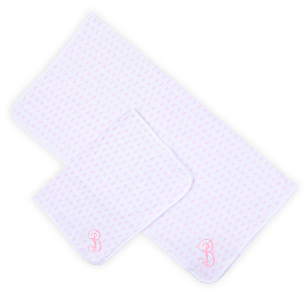 Pink Bow Blanket & Burp Cloth Set