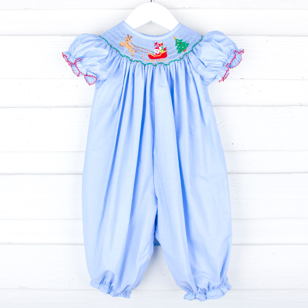 North Pole Smocked Blue Long Bubble