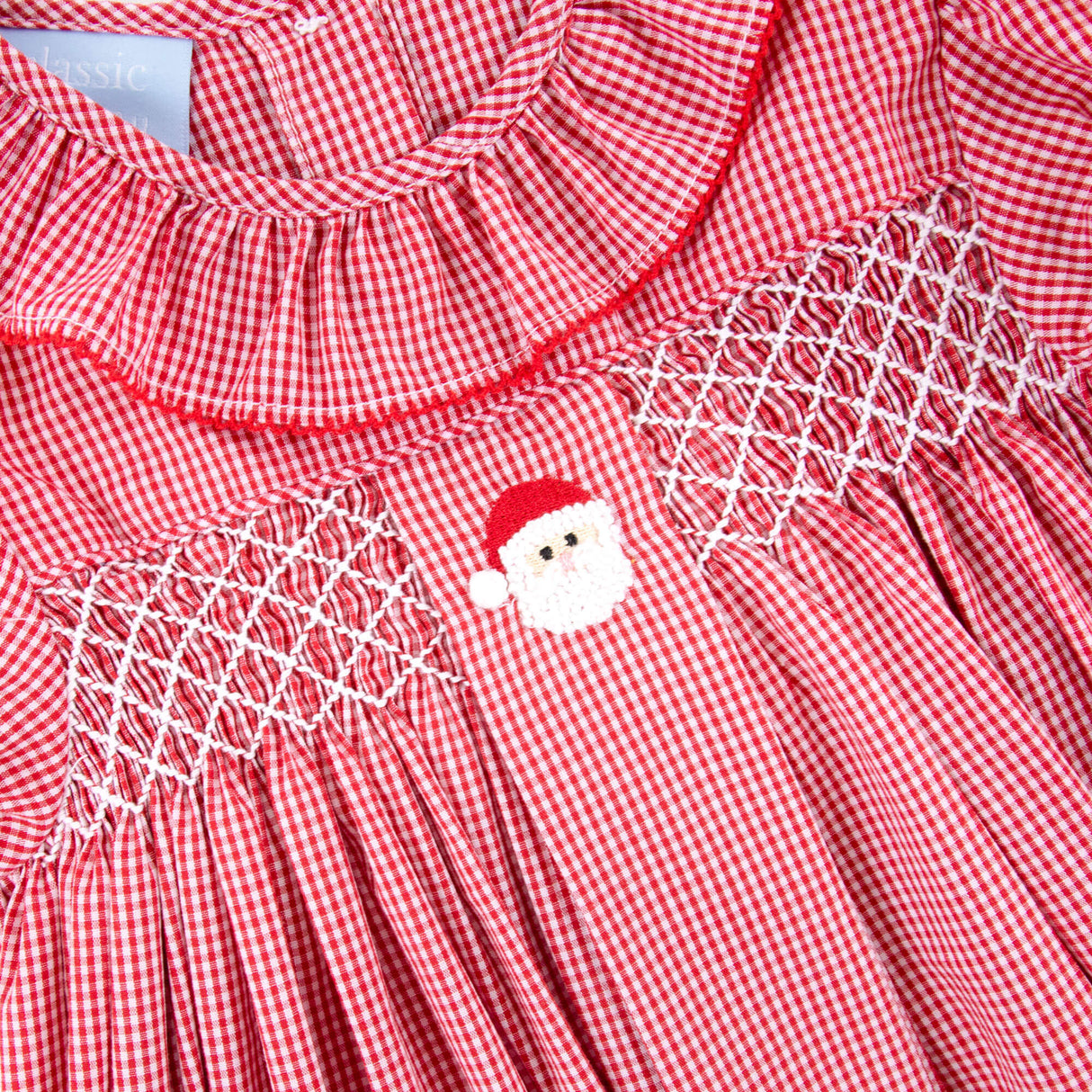 Santa's Favorite French Knot and Smocked Red Gingham Dress