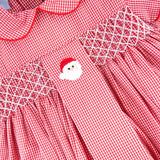 Santa's Favorite French Knot and Smocked Red Gingham Collared Bubble