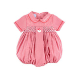 Santa's Favorite French Knot and Smocked Red Gingham Collared Bubble