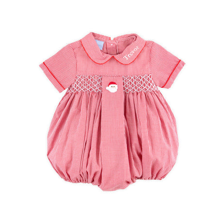 Santa's Favorite French Knot and Smocked Red Gingham Collared Bubble
