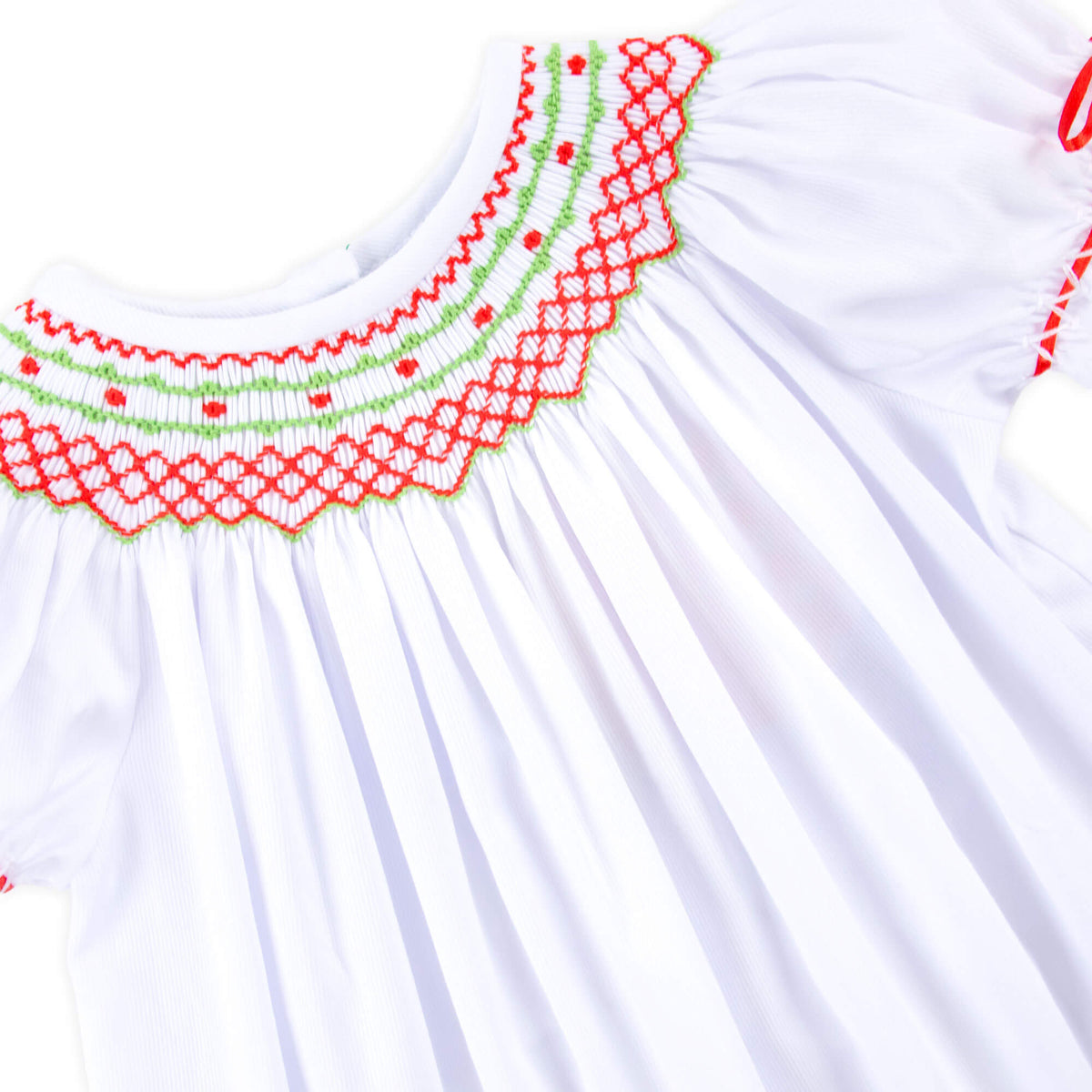 White Pique Geo Smocked Christmas Dress