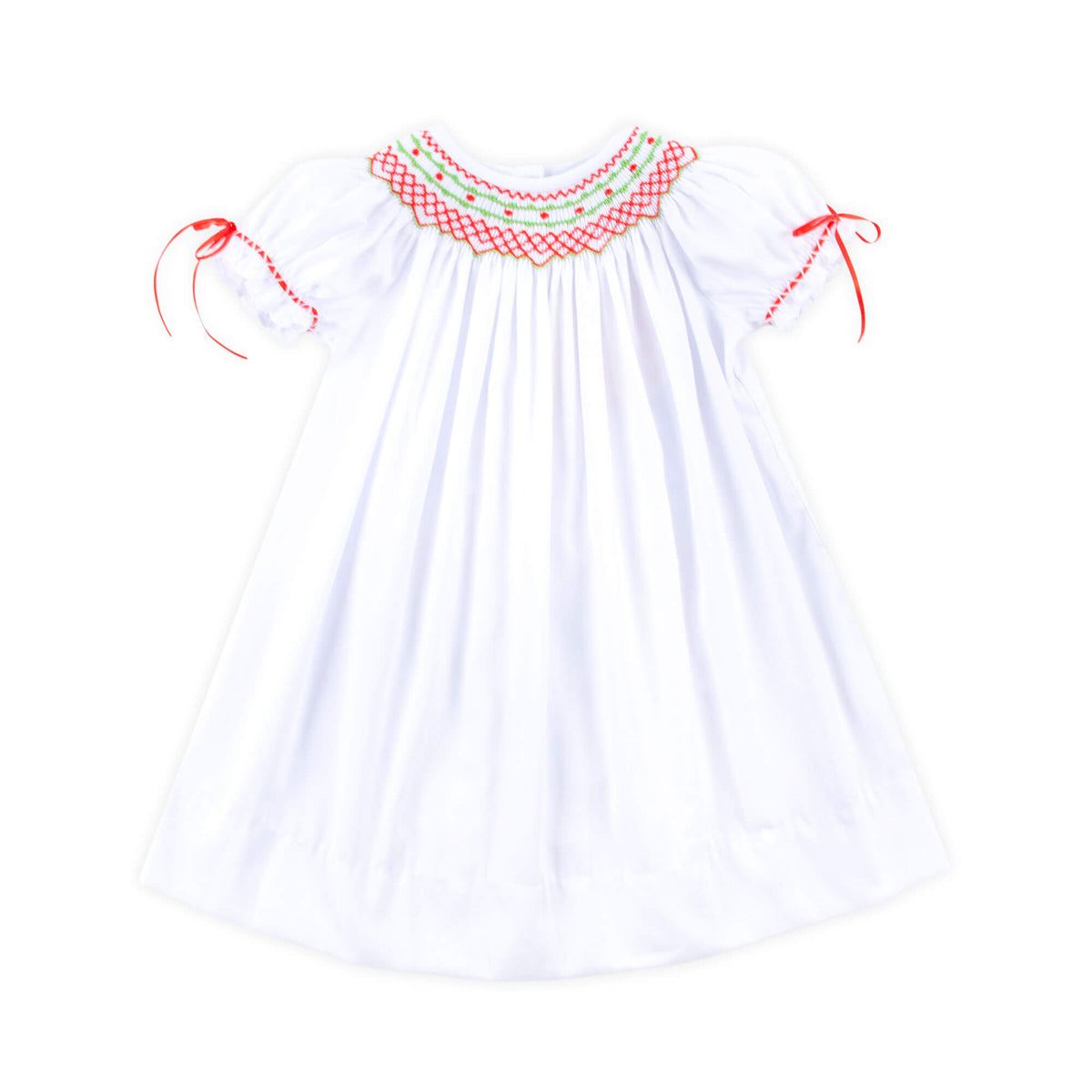 White Pique Geo Smocked Christmas Dress