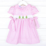 Christmas Tree Smocked Pink Gingham Beverly Dress