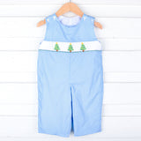 Christmas Tree Smocked Blue Gingham Longall