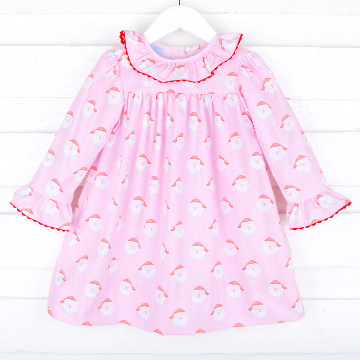 Happy Santa Print Ruffle Collar Dress