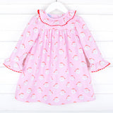 Happy Santa Print Ruffle Collar Dress