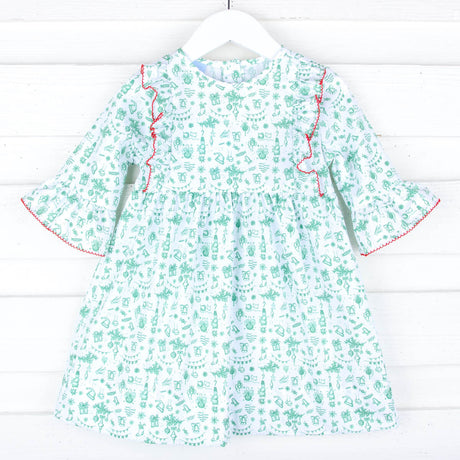 Reindeer Cheer Green Toile Olivia Dress