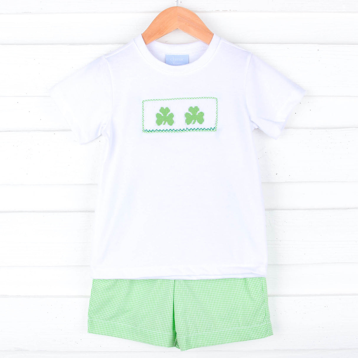 Clover Smocked Green Gingham Short Set