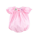 Candy Hearts Pink Gingham Smocked Bubble