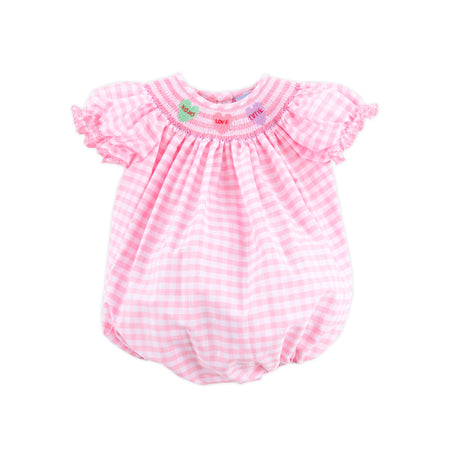 Candy Hearts Pink Gingham Smocked Bubble