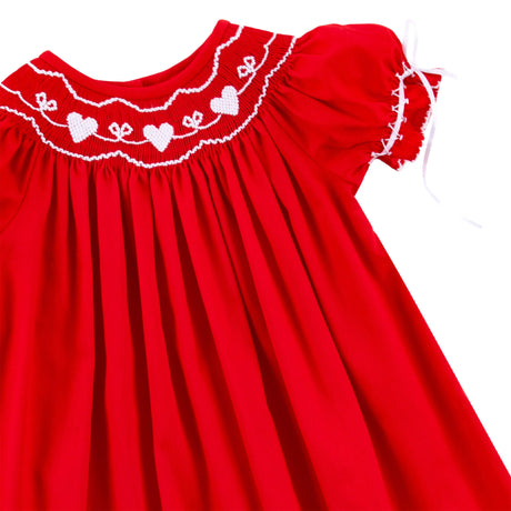 Heart Smocked Red Pique Bishop Dress