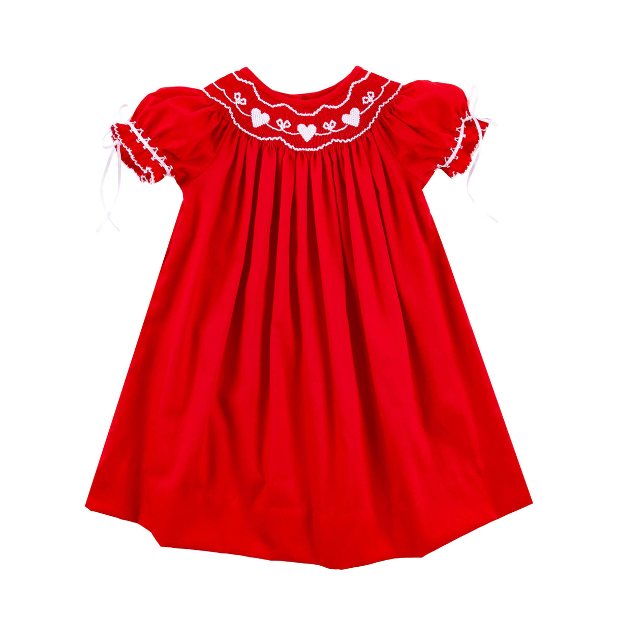 Heart Smocked Red Pique Bishop Dress