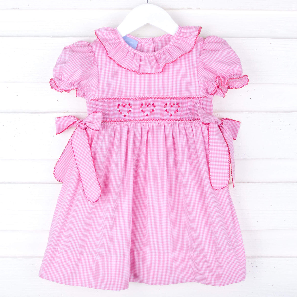 Pink Heart Smocked Pink Gingham Beverly Dress