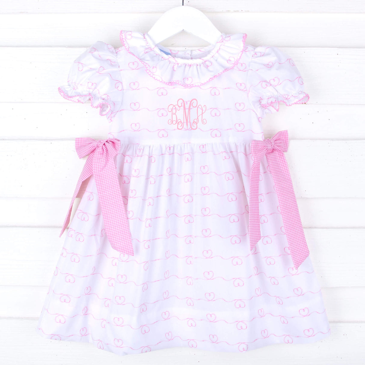 Pink Looped Hearts Ruffle Collared Dress