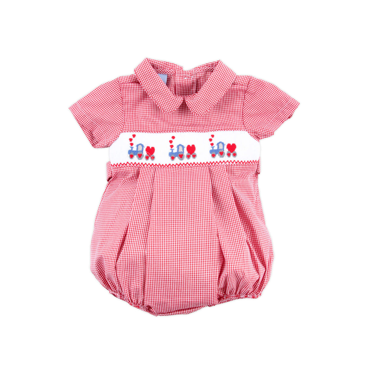 Love Overload Red Train Smocked Collared Bubble