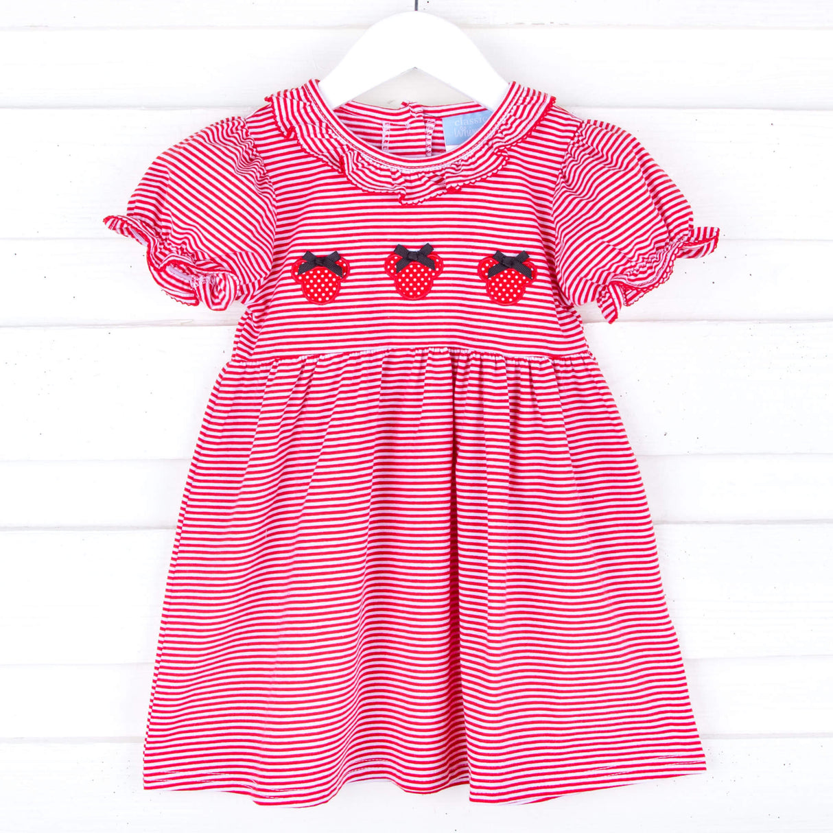 Mouse Ears Red Stripe Ruffle Collared Dress