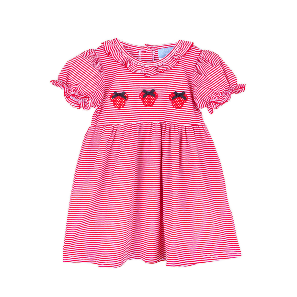 Mouse Ears Red Stripe Ruffle Collared Dress