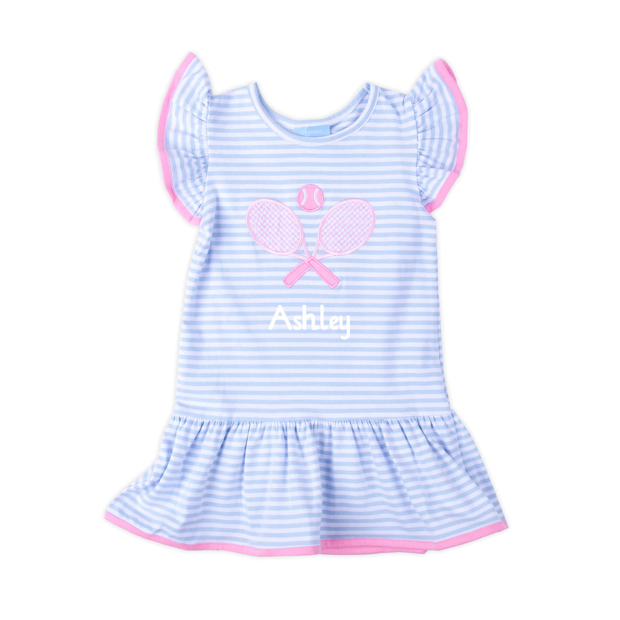 Tennis Racquet Light Blue Stripe Lainey Dress