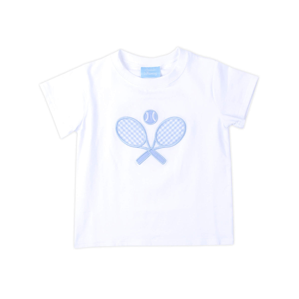 Blue Tennis Racquet White Short Sleeve Shirt